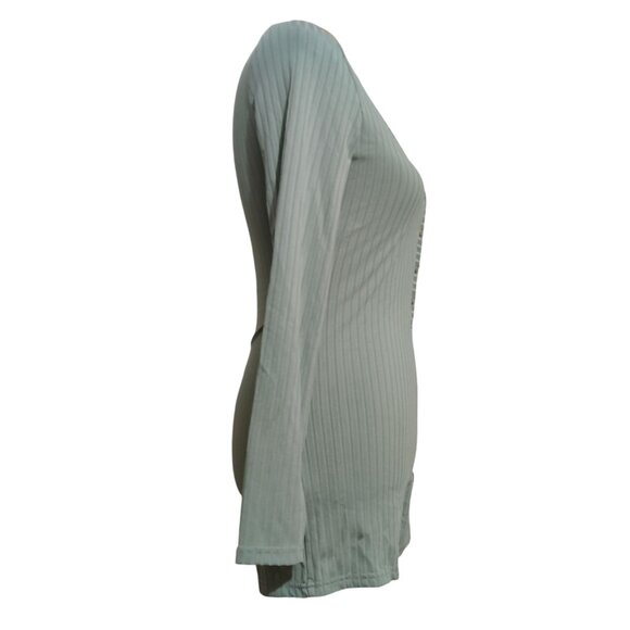 Womens Romper Pajama One Piece Ribbed Long Sleeve Button Front Sage Green Size S - Picture 2 of 5